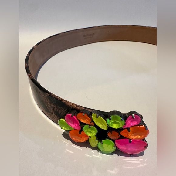 Roberto Cavalli Animal Print Leather and Multicolor Jewel Open Cuff Belt. - Picture 2 of 10